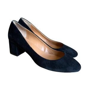 J. Crew Black Suede Round Toe Block Heel Pumps Size 9